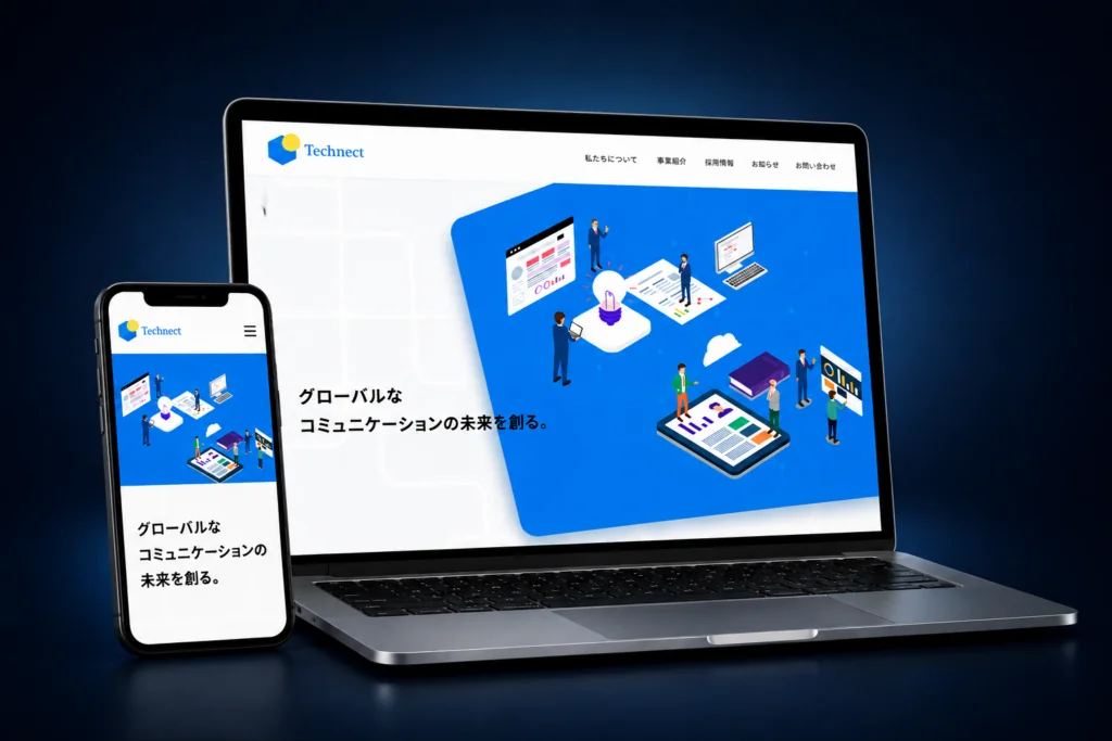 Technectの企業サイトをPCとスマホに表示した既存の制作紹介画像